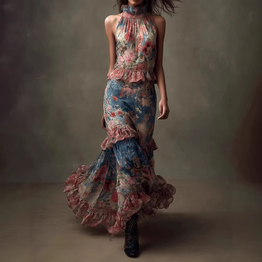 Hochgeschnittener Vintage-Druck-Dress im Kuchenstil