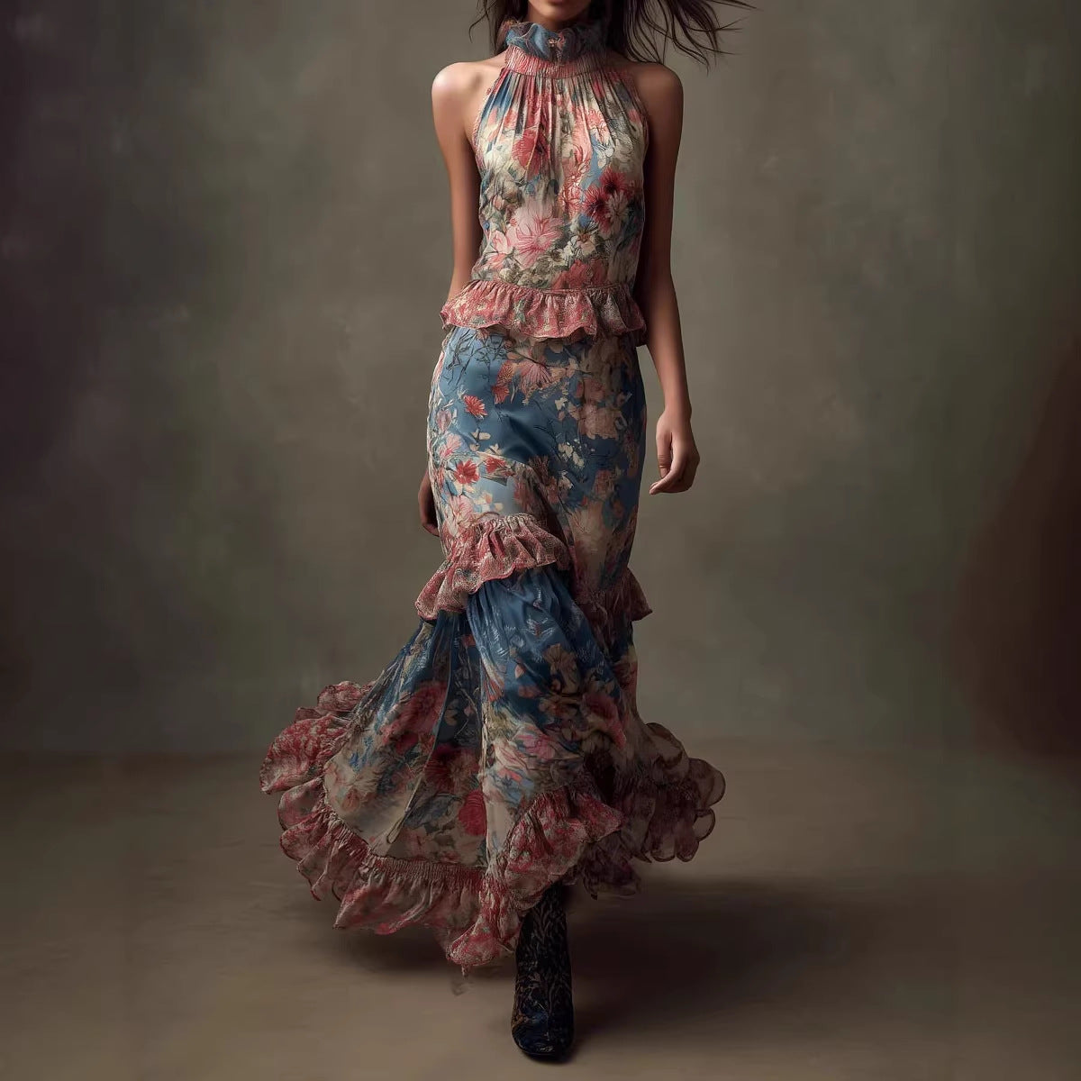 Hochgeschnittener Vintage-Druck-Dress im Kuchenstil