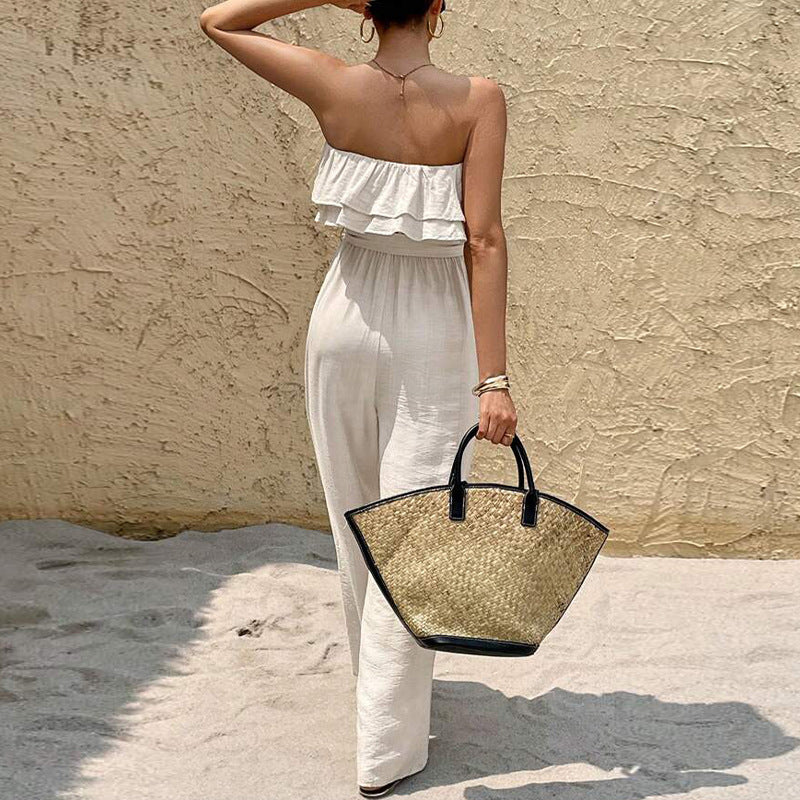 Ärmelloser Jumpsuit mit Bandeau-Top und Rüschen