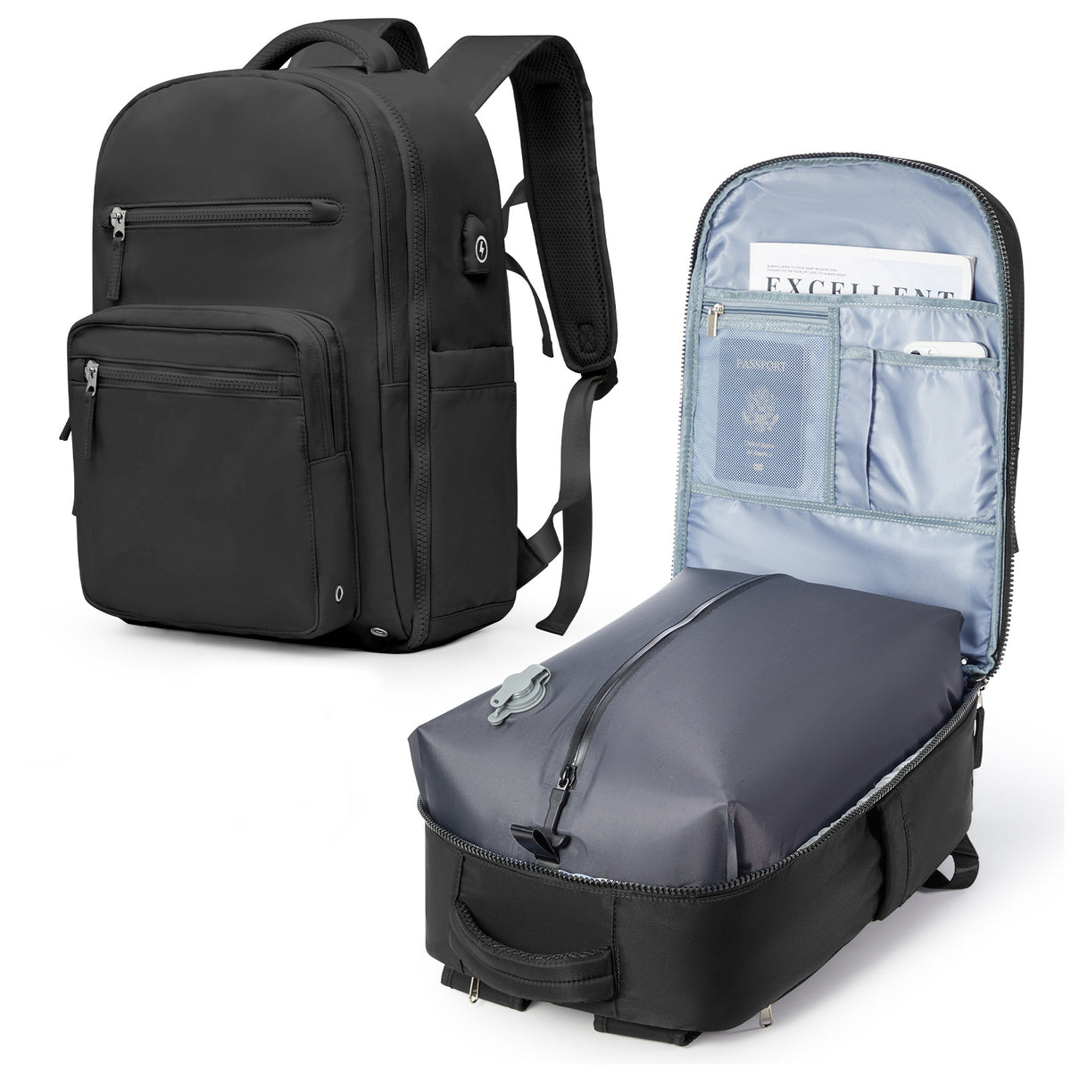Business-Reiserucksack mit Kompression und USB-Anschluss – Bild 2 | LuxeStyle