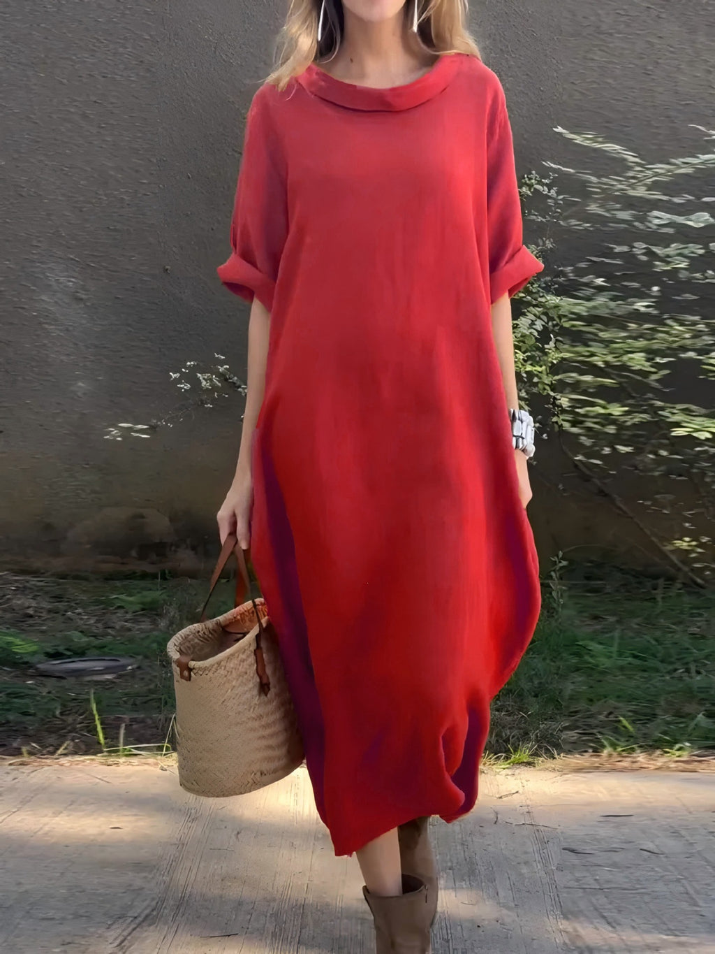 Maxikleid mit Rundhals und 3/4-Ärmeln
