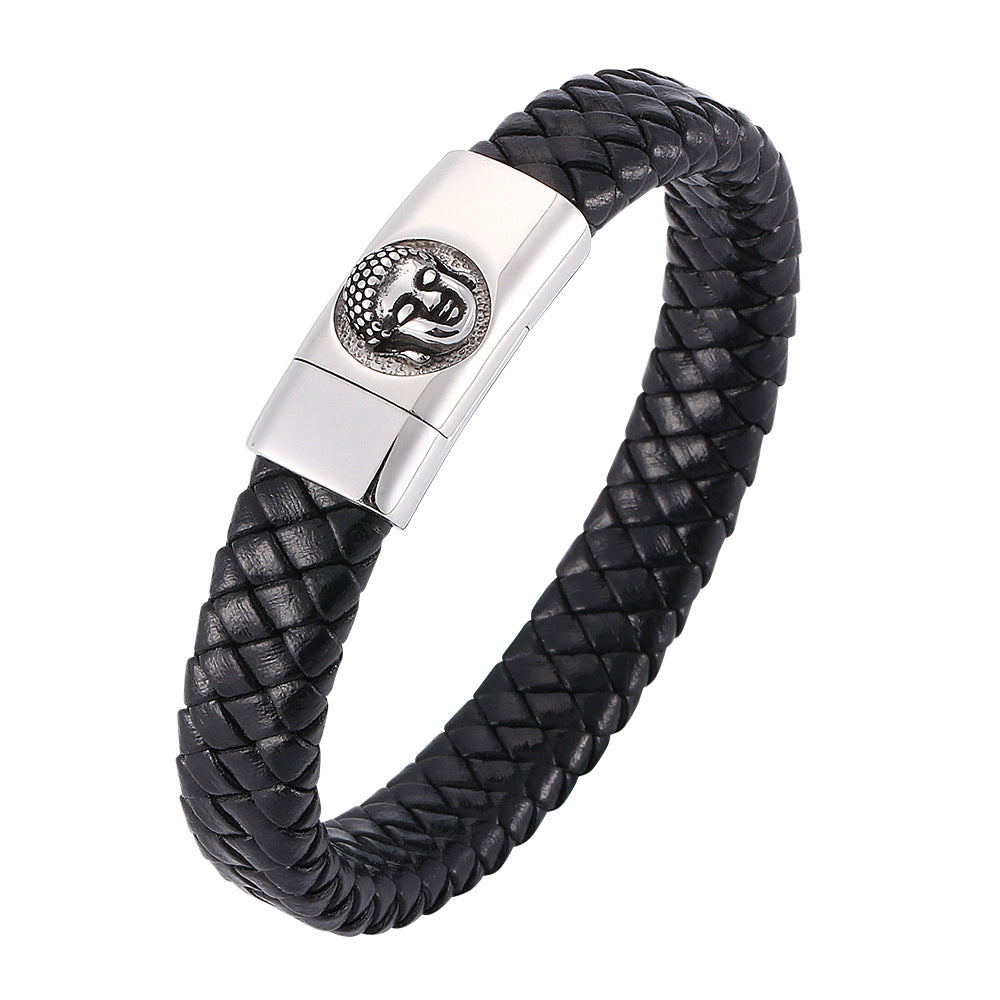 Herren-Armband aus geflochtenem Leder und Titanstahl – Bild 3 | LuxeStyle