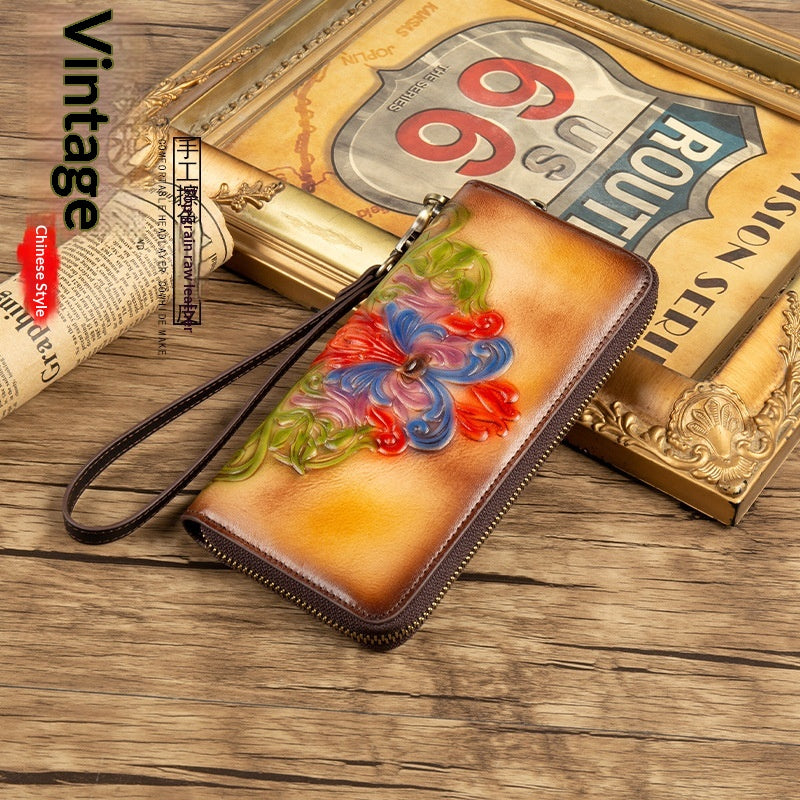 Genuine Leather Cowhide Wallet mit Blumenprägung – Bild 4 | LuxeStyle