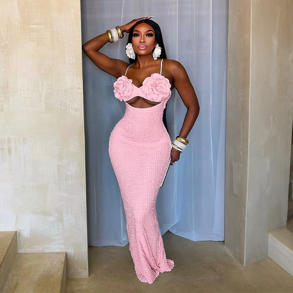 Trägerloses Bodycon Maxikleid mit Blumenmuster