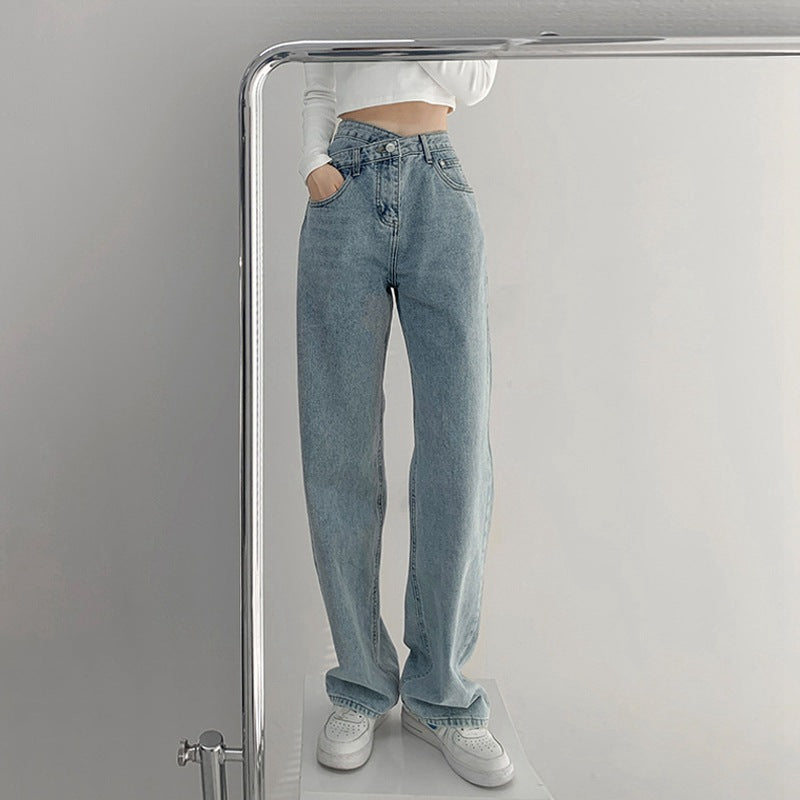 Irregular Design Straight-Leg Jeans
