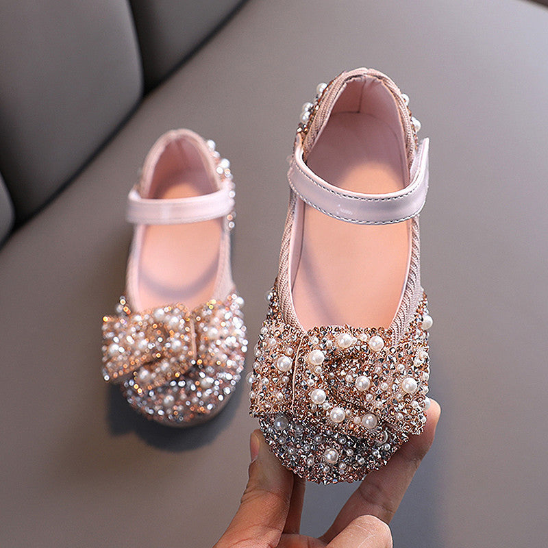 Mädchen Prinzessin Leder-Ballerinas mit Strass-Schleife | LuxeStyle