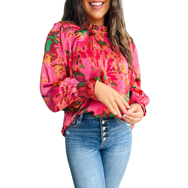 Chiffon-Bluse mit Stehkragen und langen Ärmeln | LuxeStyle
