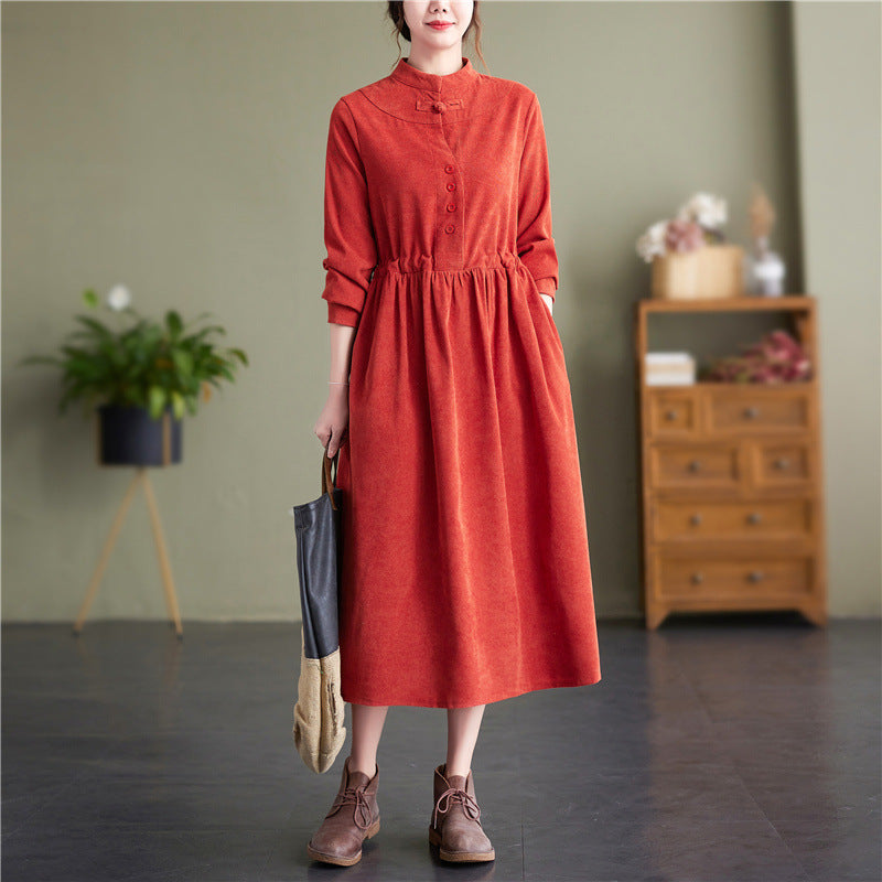 Kleid mit Knopfleiste und Stand-up Kragen aus Cord – Bild 8 | LuxeStyle