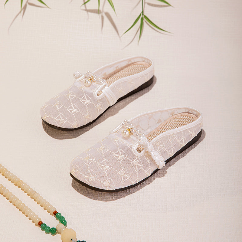 Sommer Mesh Slip-On Sandalen mit Stickerei