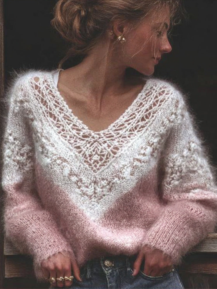 3D Digitaldruck V-Ausschnitt Pullover für Damen