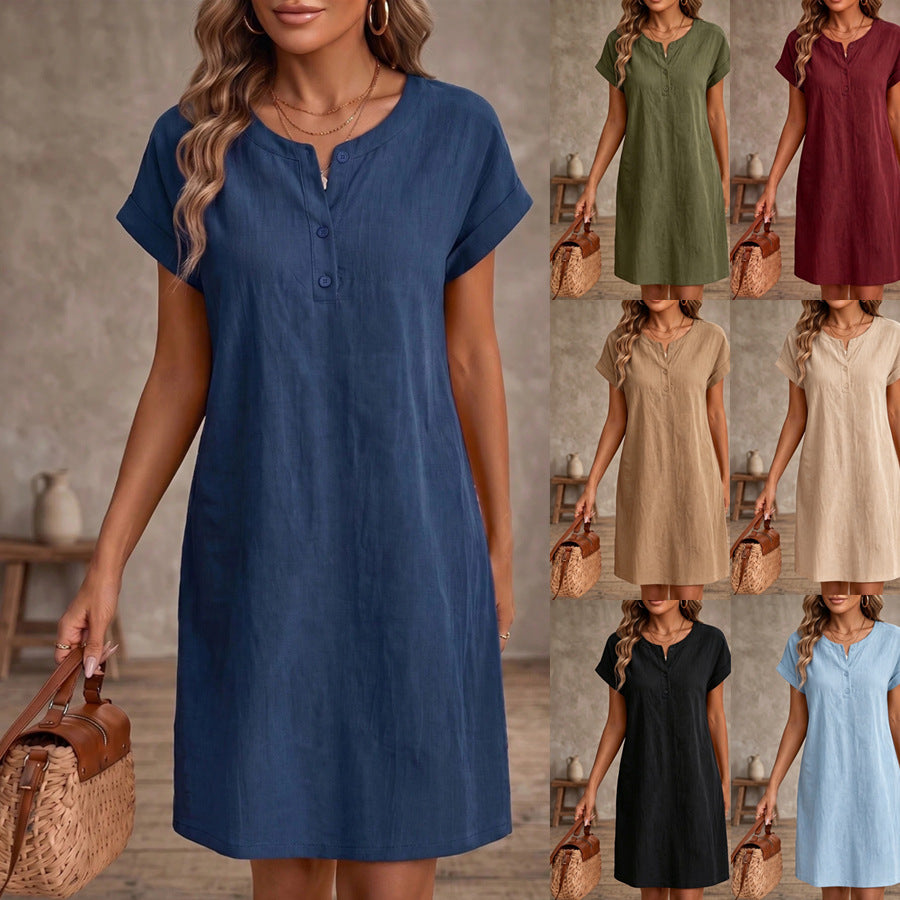 Loose Fit Midi-Kleid mit Rundhals und Knöpfen – Bild 13 | LuxeStyle