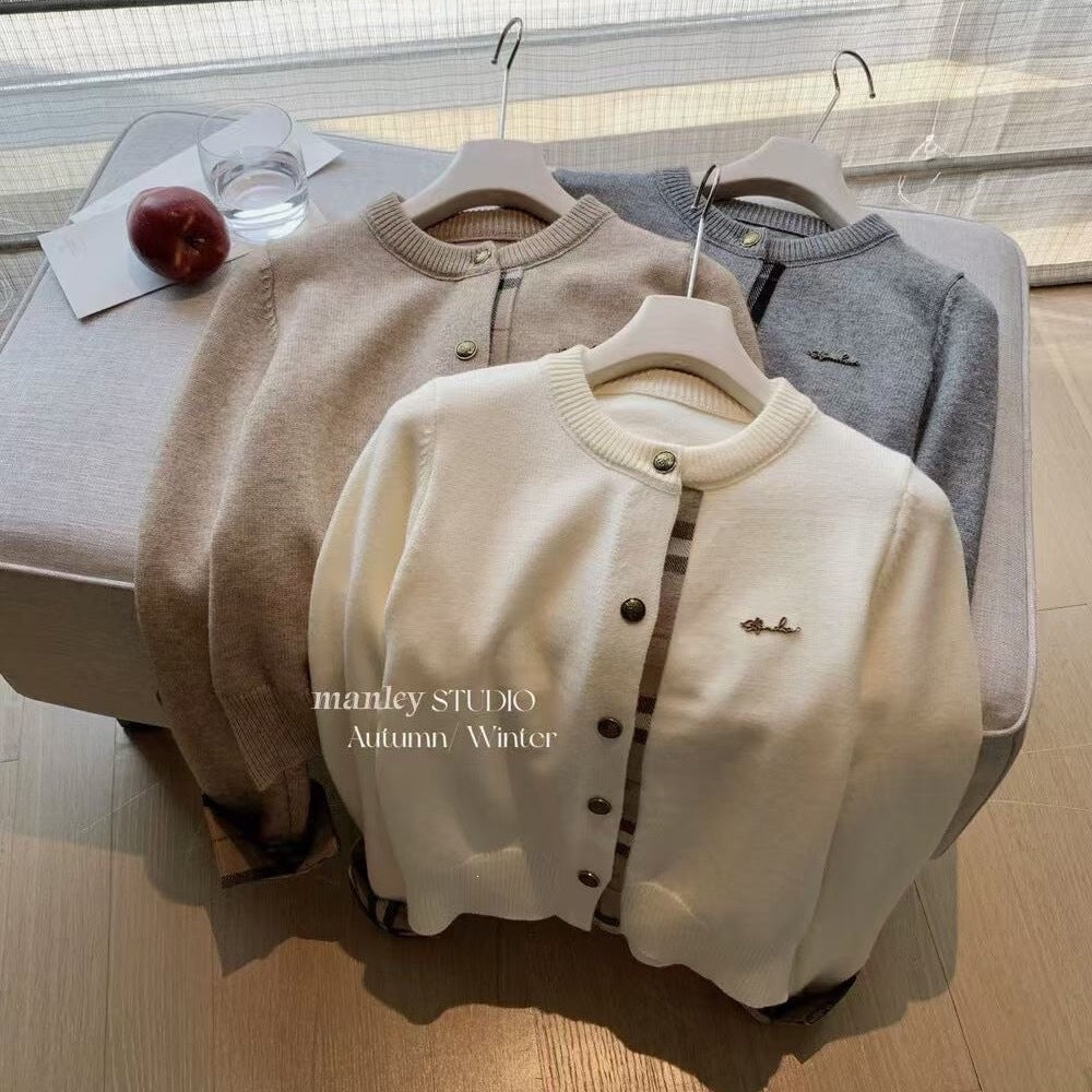 Strick-Cardigan mit Rundhals und Farbblockmuster – Bild 5 | LuxeStyle