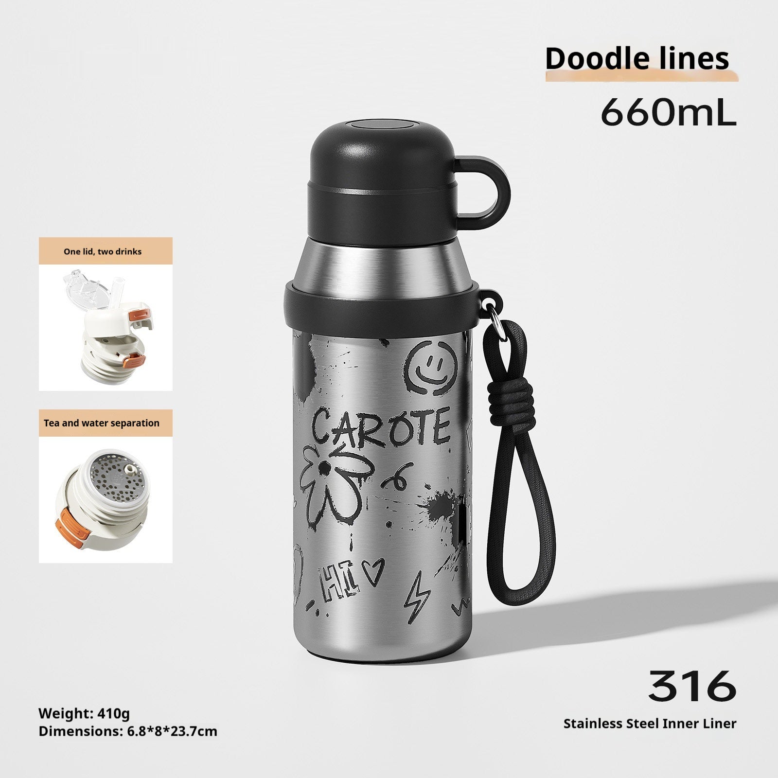 Isolierte Wasserflasche mit Deckel