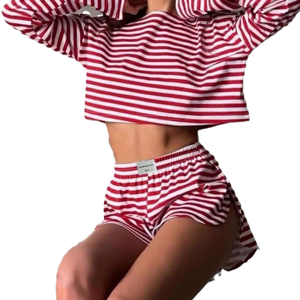 Gestreiftes Strick-Pyjama-Set mit Shorts