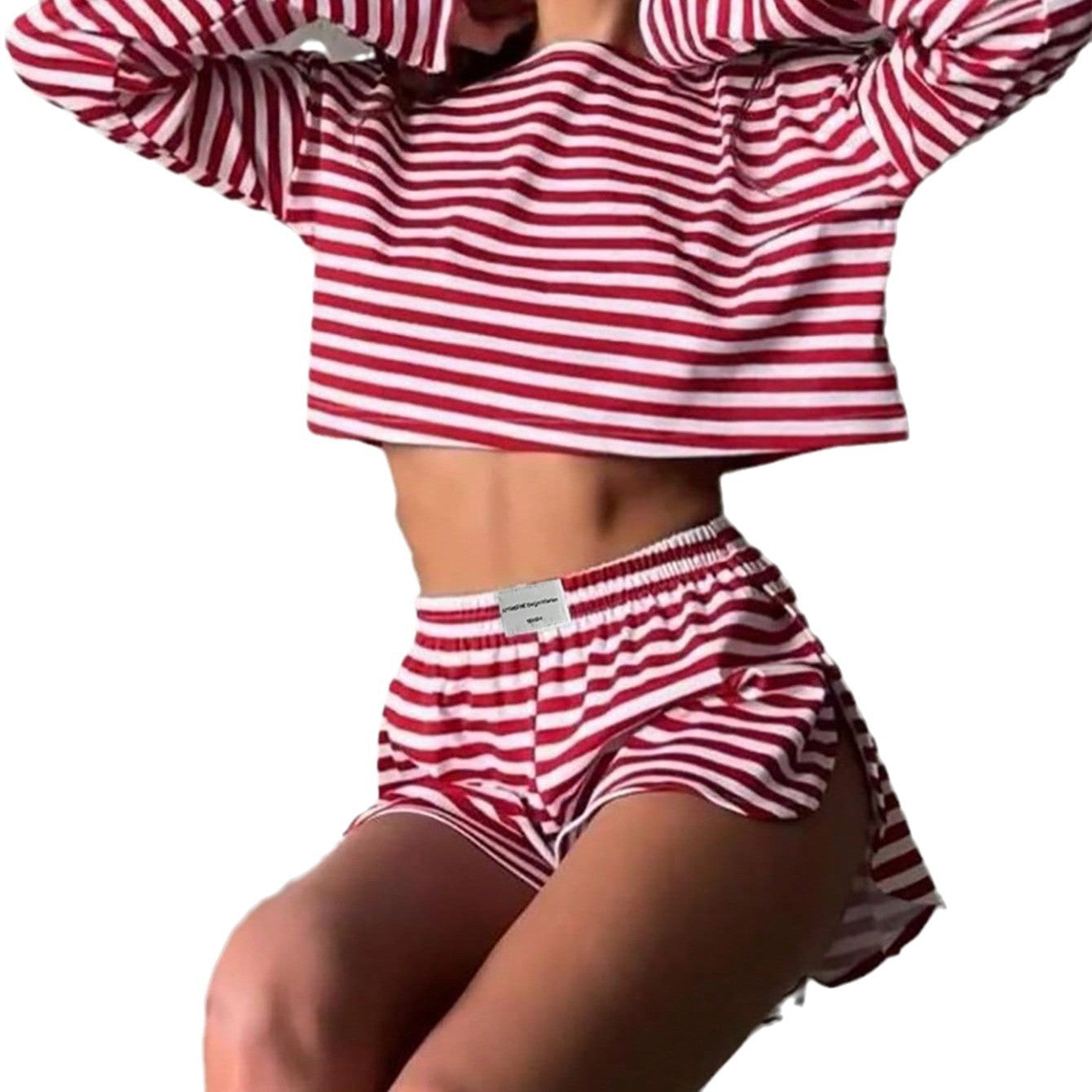 Gestreiftes Strick-Pyjama-Set mit Shorts
