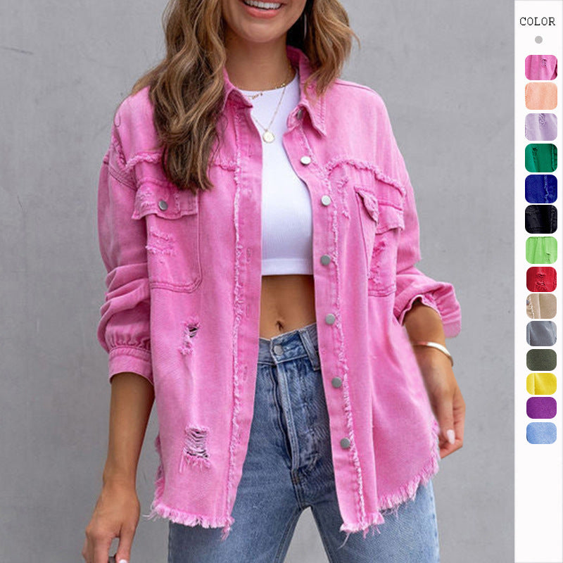 Fashion Ripped Shirt Jacket Damen