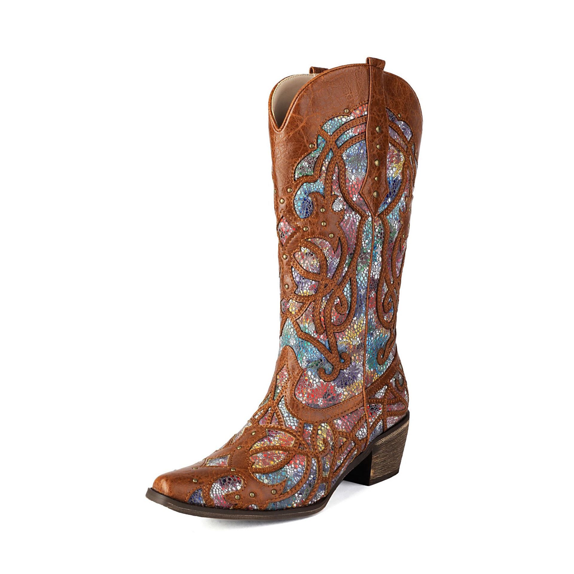 Western-Cowboy-Boots mit Nieten und Chunky-Heel