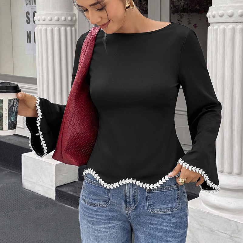 Elegante A-Linien Bluse mit Spitze und Blumenmuster
