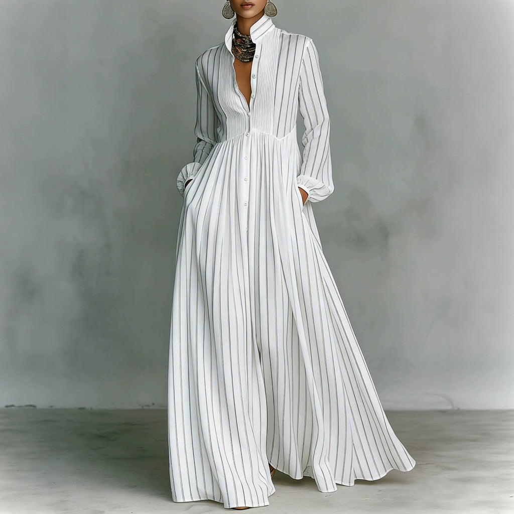 Maxikleid mit Stehkragen und Vintage-Print – Bild 8 | LuxeStyle