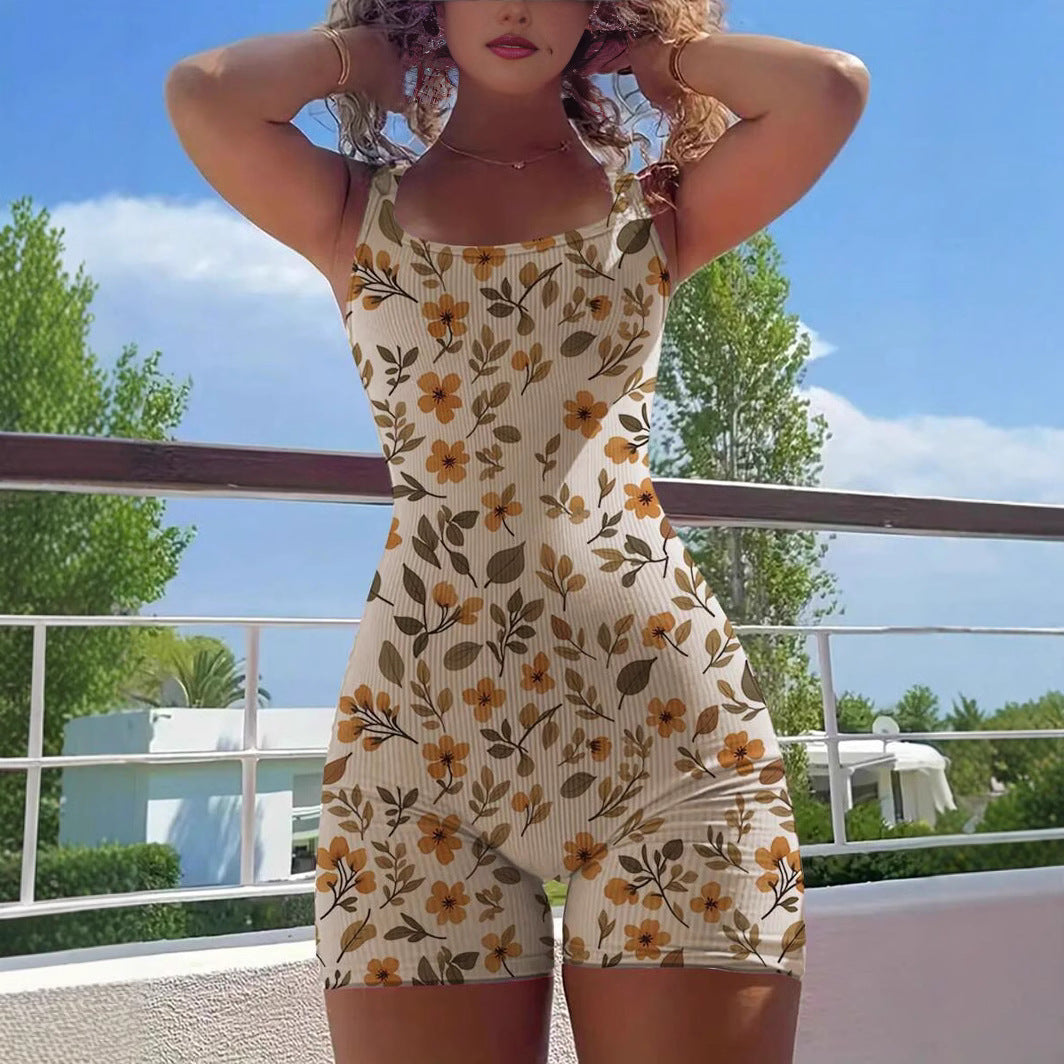 Sommer-Playsuit «Marigold» · Blüten-Print, Träger