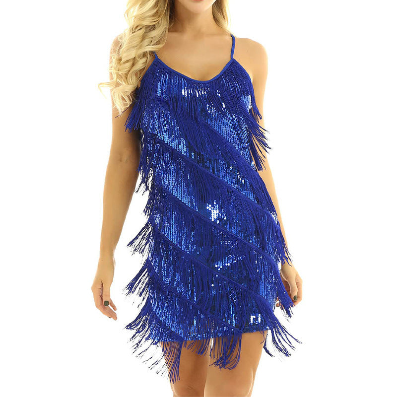 Damen Mesh-Kleid mit Quasten und V-Ausschnitt