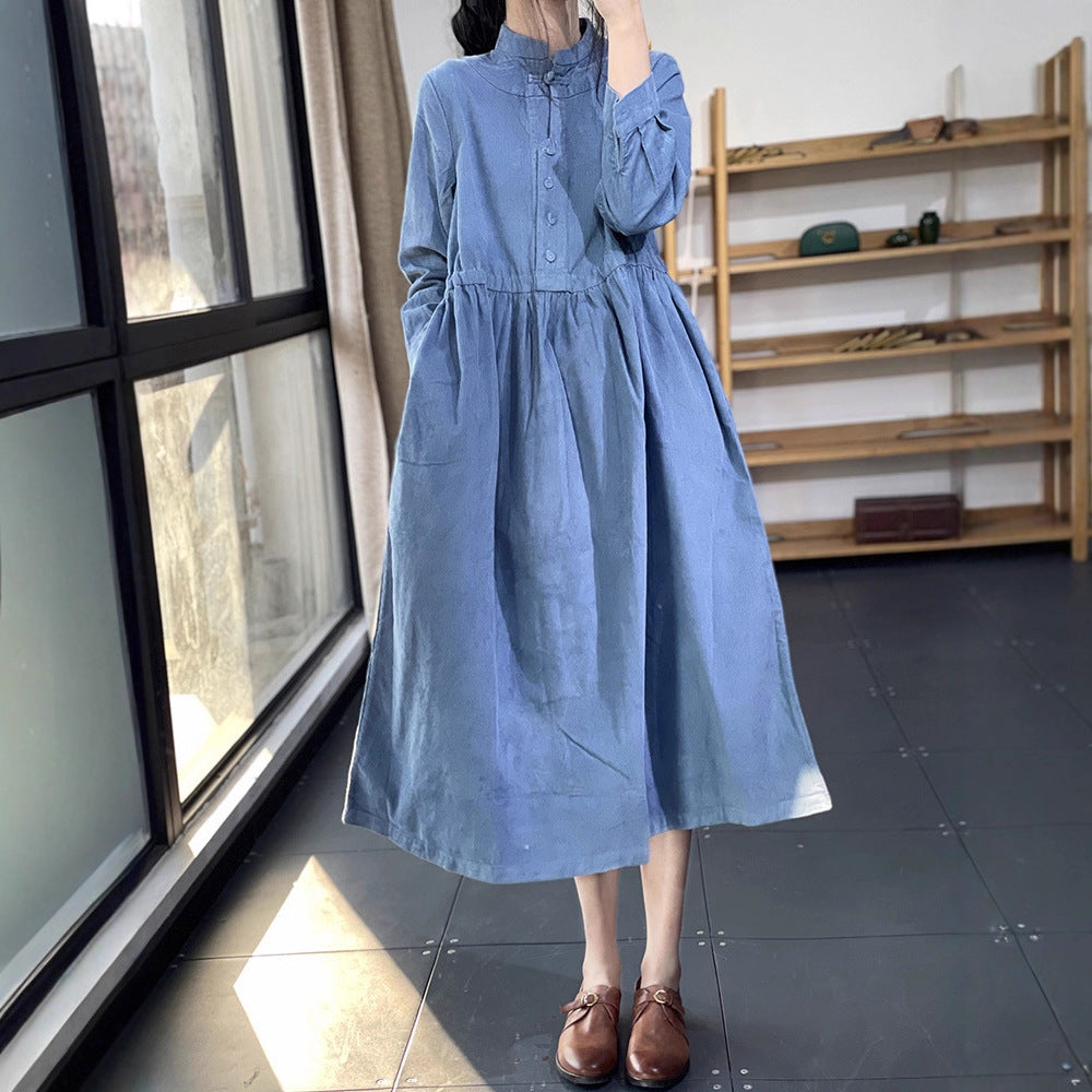 Kleid mit Knopfleiste und Stand-up Kragen aus Cord | LuxeStyle