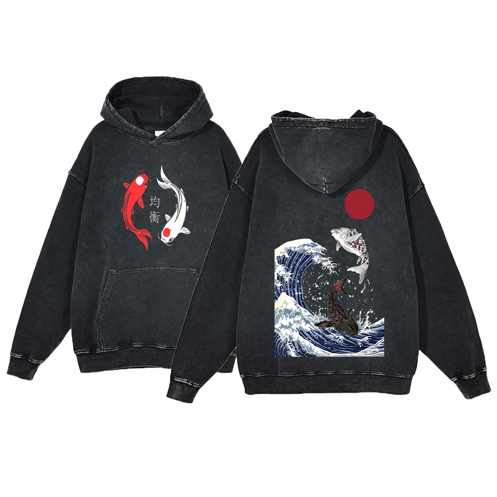 Ukiyo-e Koi Fisch Kapuzenpullover für Herren