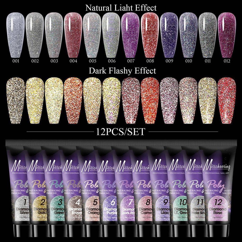 12 Farben Pailletten Nagelverlängerungs-Set