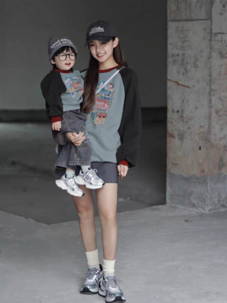 Color-Block Raglan Hoodie für Eltern und Kinder