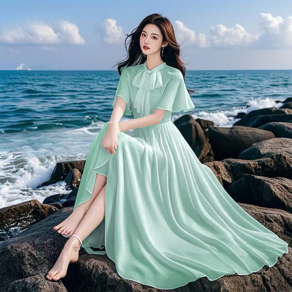 Chiffonkleid mit kurzen Ärmeln | LuxeStyle