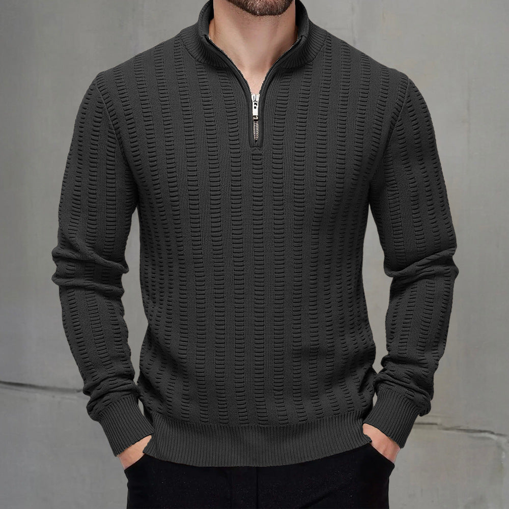 Herren Strickpullover mit Reissverschluss und Stehkragen