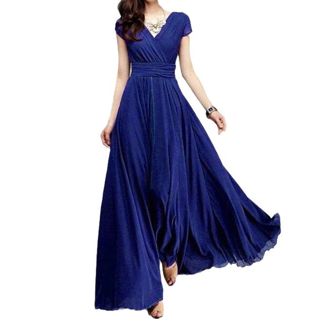 Chiffonkleid mit V-Ausschnitt & Taillenbetonung