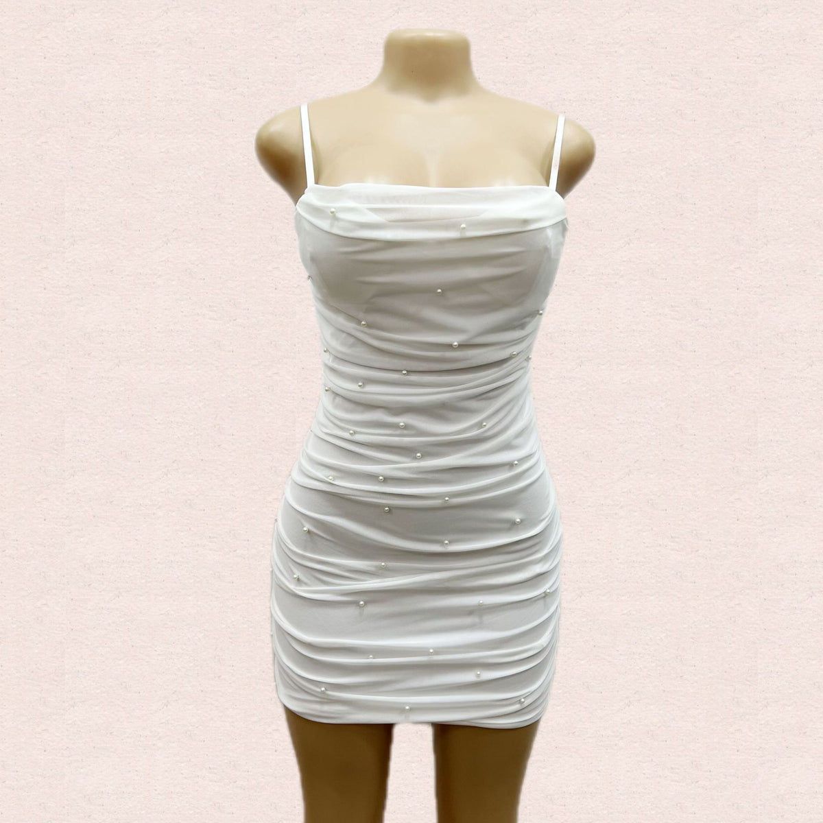 Minikleid mit Perlen und Mesh-Trägern – Bild 3 | LuxeStyle