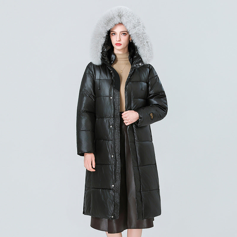 Schwarzer Wollgefütterter Parka mit goldener Krempe | LuxeStyle