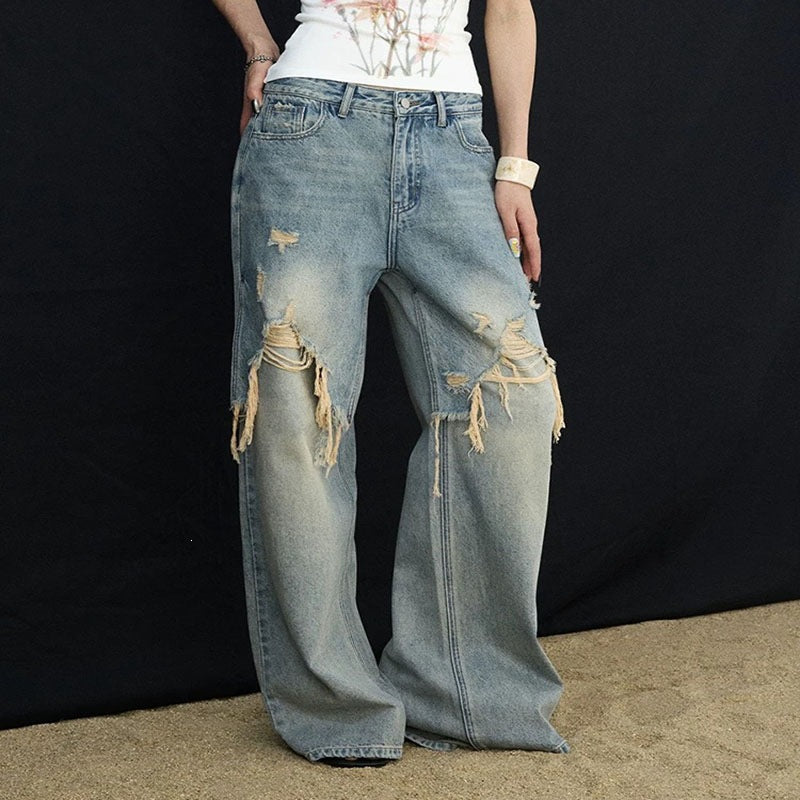 Patchwork Wide-leg Jeans im Used-Look