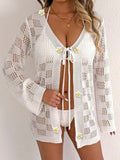 Cardigan mit Lochmuster und Bindedetail – Bild 1 | LuxeStyle
