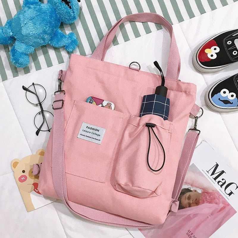 Harajuku Canvas Rucksack mit vielen Fächern