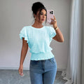 Damen Top mit Rundhals und Raffärmeln