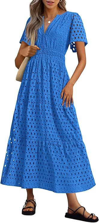 Kurzes V-Neck Kleid mit Lochstickerei – Bild 4 | LuxeStyle