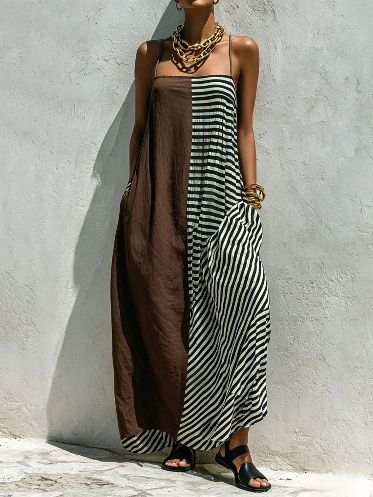 Gedrucktes gestreiftes ärmelloses langes Kleid – Bild 3 | LuxeStyle