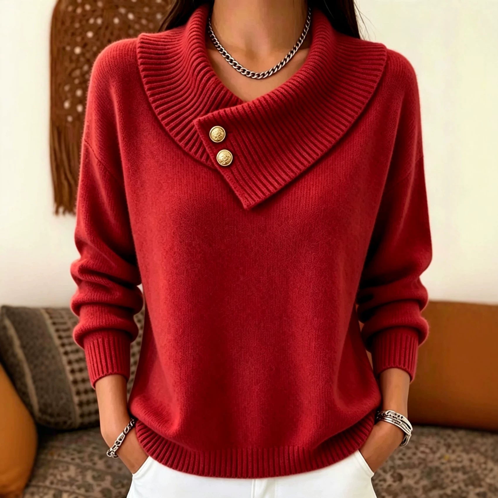 Kuscheliger Strickpullover mit Reverskragen