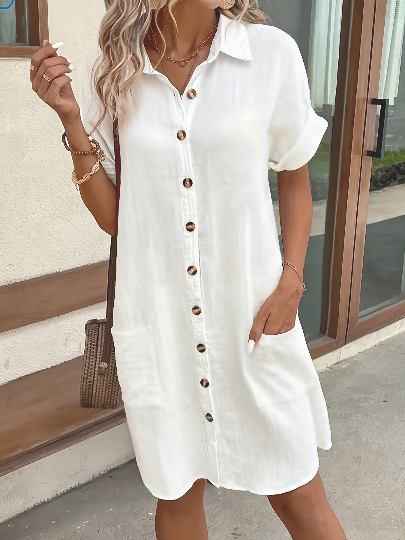 Kurzes Leinen-Baumwoll Cardigan-Kleid