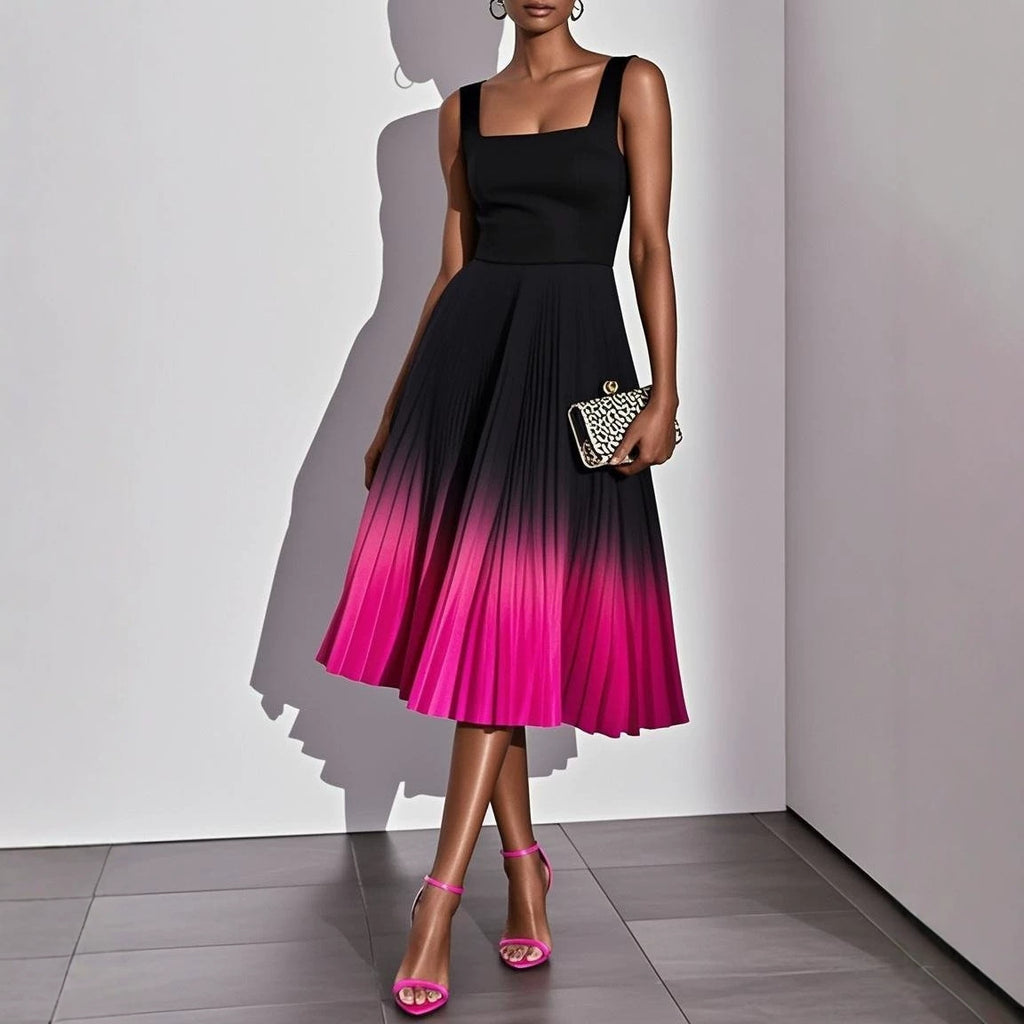 Midikleid mit eckigem Ausschnitt und Plissees – Bild 5 | LuxeStyle