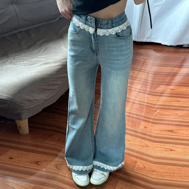 Blau Jeans mit Spitze und Patchwork