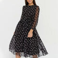 Polkadot-Crewneck-Kleid mit langen Ärmeln – Bild 8 | LuxeStyle