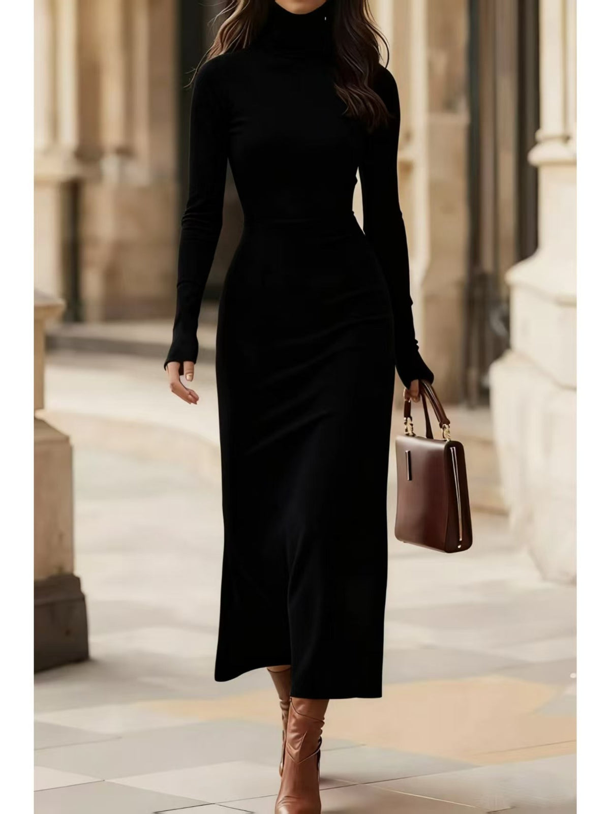 Elegantes Rollkragen-Kleid mit langen Ärmeln | LuxeStyle