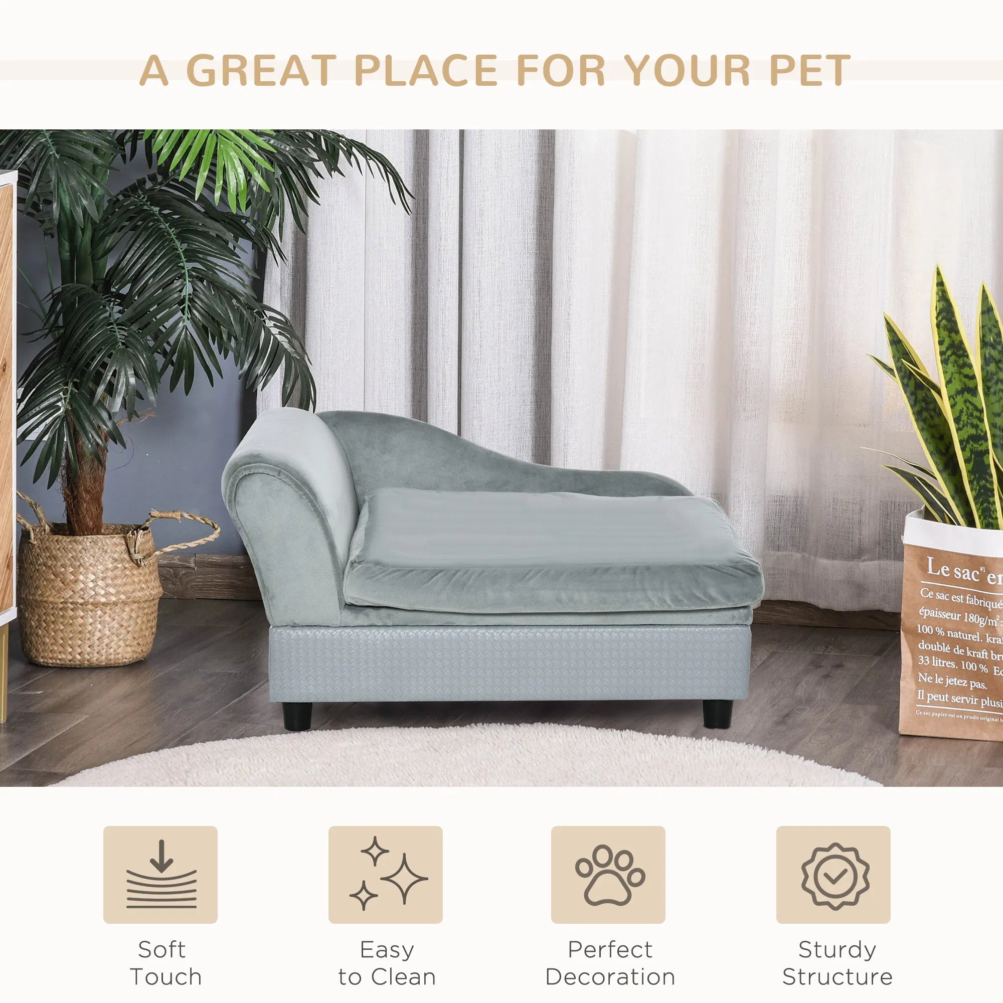 Hundebett mit Stauraum für kleine Hunde, Grau