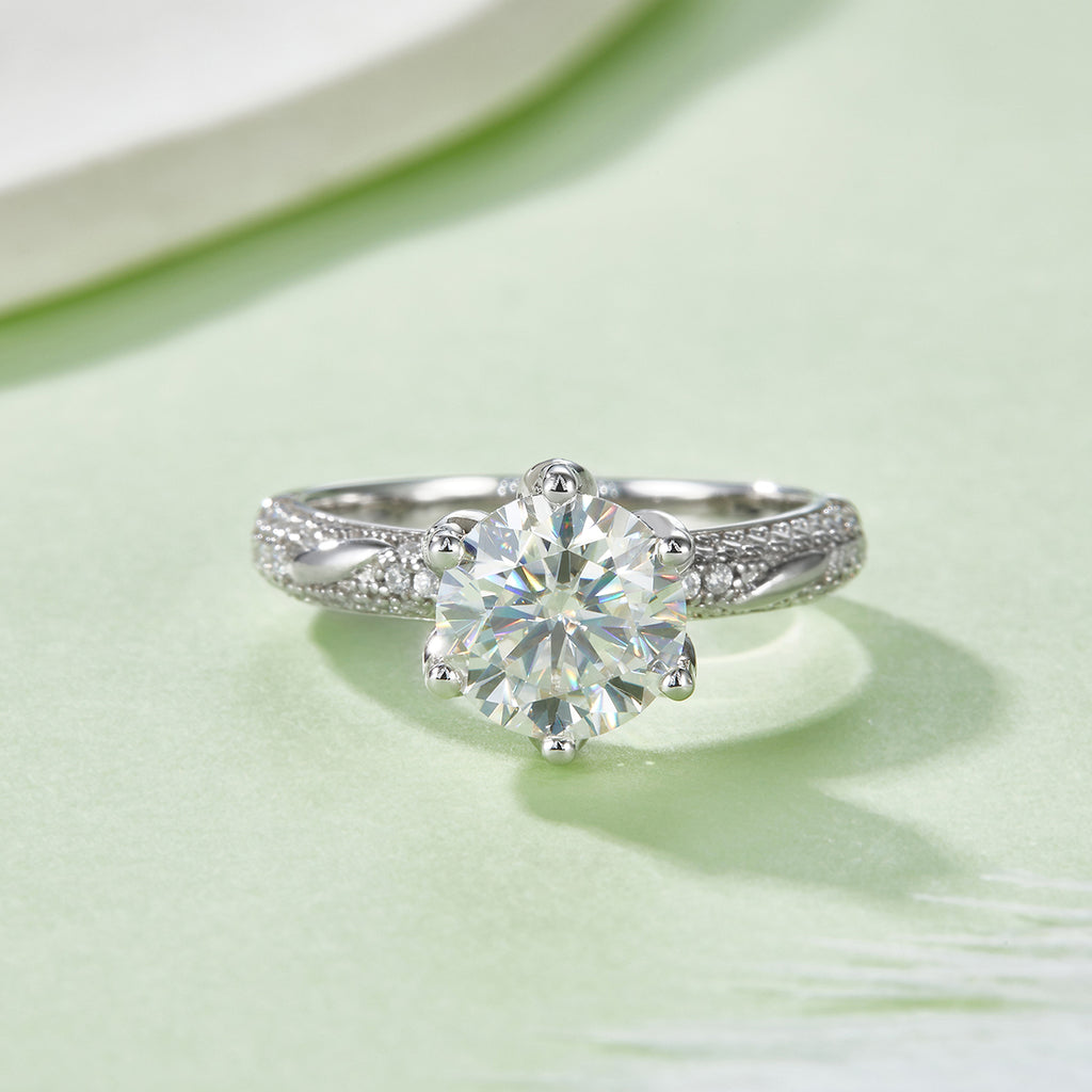 Moissanit-Ring aus S925 Sterling Silber, Platinbeschichtet