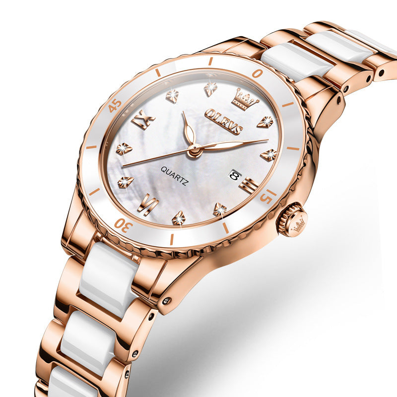 Elegante Keramik-Damenuhr mit Quarzwerk