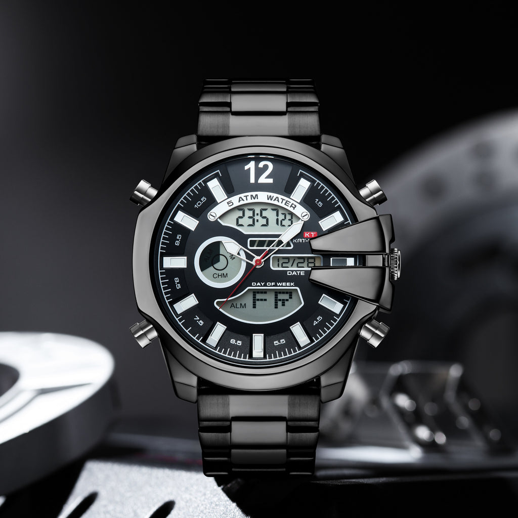 Sportliche Herrenuhr mit Doppel-Display